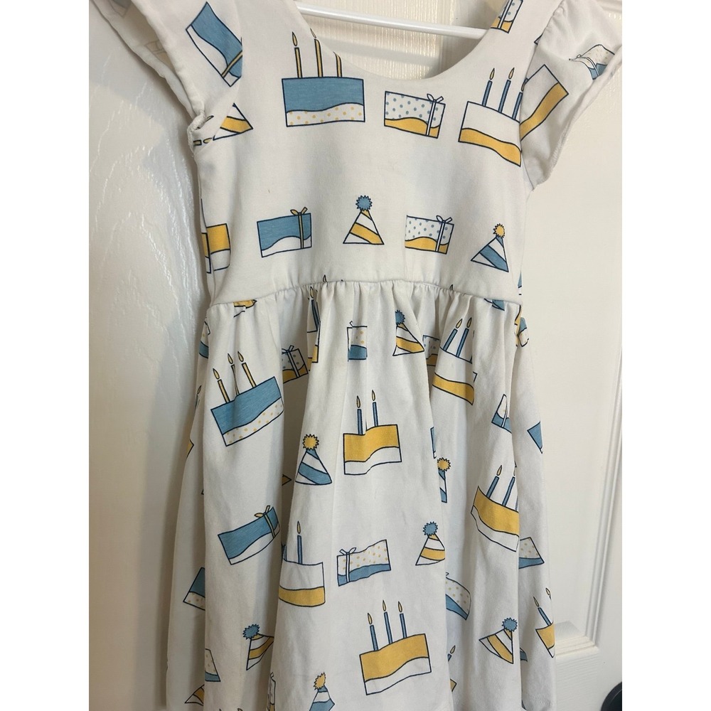 Monica + Andy Girls Birthday Cake Twirl Dress Size 4T Blue & Yellow Party Hats - Picture 2 of 4